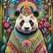 A panda with surreal mystical spirit animal, greeting card.