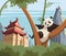 Panda on tree in ancient China