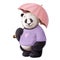 Panda under umbrella portrait, pencils illustration, animal clipart with cartoon character