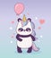 Panda with unicorn balloon decoration cartoon magical