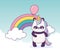 Panda with unicorn and balloon rainbow decoration cartoon