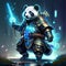 A panda warrior with a sword in his hands. 3D rendering generative AI