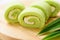 Pandan roll cake and fresh pandan leaf