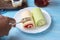 Pandan swiss roll and strawberry swiss roll cake