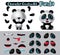 Pandas character animal  vector creation set. Panda characters animal eyes, mouth and body parts kit editable create for cartoon.