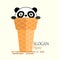 Pandas Cone Ice Cream Logo Illustration with Stunned Face