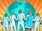 The pandemic concept. Doctors protect the planet. medics in protective suits