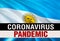 PANDEMIC of coronavirus COVID-2019 on Argentina country flag background. 3D rendering of coronavirus bacteria. Argentina flag