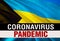 PANDEMIC of coronavirus COVID-2019 on Bahamas country flag background. 3D rendering of coronavirus bacteria. Bahamas flag