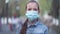 Pandemic, Portrait of Girl Wearing Protective Mask in Urban