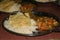 Paneer pulau and papad 3P thali . Indian cuisine