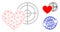 Panel Grunge Stamp and Web Network Love Heart Radar Vector Icon