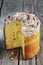 Panettone italian holiday cake, christmas festive dessert bread cut