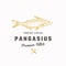 Pangasius Abstract Vector Sign, Symbol or Logo Template. Hand Drawn Basa Fish with Classy Retro Typography. Tongs and