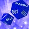 Panic, Buy, Sell Dice Background Showing International Transactions