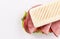 Panini sandwich roast beef on white background