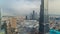 Paniramic skyline view of Dubai downtown with mall, fountains and Burj Khalifa aerial timelapse