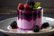 Panna Cotta with blackberry sauce, cylindrical shape. Italian cuisine. Generative AI