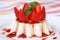 Panna cotta with strawberries and mint, with berry syrup