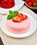 Panna cotta strawberry with mint on napkin