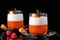 Panna Cotta with tangerines, jelly and rosemary, Italian dessert, home cooking. Copy space