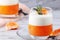 Panna Cotta with tangerines, jelly and rosemary, Italian dessert, home cooking. Copy space