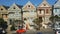 Panning right view of the painted ladies houses in San Francisco