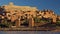 Panning shot of Ksar of Ait-Ben-Haddou, Morocco. Fortified village, great example of Moroccan earthen clay architecture