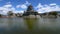 Panning shot of Matsumoto castle in spring, Nagano, Japan