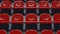 Panning shot of rows of red seats at sports facility. 3d rendering animation