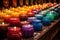 panning shot of a wide array of colorful, handcrafted candles