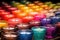 panning shot of a wide array of colorful, handcrafted candles