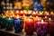panning shot of a wide array of colorful, handcrafted candles