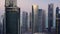 Panning up the skyline of the West Bay financial district of Doha at sunset