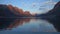 Panning view of St Mary Lake Glacier National Park at sunrise hour