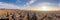 Pano aerial drone shot of Avinguda Diagonal in Barcelona in morning sunrise