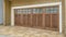 Pano Glass paned wooden door of an attached garage of house in Long Beach California