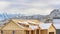 Pano House under construction in Utah Valley against snowy mountain and cloudy sky