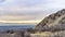 Pano Mountain and sea with beautiful background of overcast sky and golden sunset