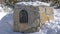 Pano Stone mailbox of house in the residential community of Park City Utah in winter