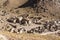 Panorama of abandoned and decaying houses in San Antonio de Lipez ghost village at the footstep of San Antonio volcano