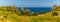 A panorama of the abandoned settlement of Scoppello, Sicily with a traditional tuna fishing ground offshore