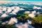 panorama above the clouds from the airplane window. Generative AI