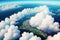 panorama above the clouds from the airplane window. Generative AI