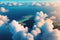 panorama above the clouds from the airplane window. Generative AI