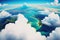 panorama above the clouds from the airplane window. Generative AI