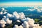 panorama above the clouds from the airplane window. Generative AI