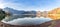 Panorama of active volcano Baru Jari, Lake Segara Anak and summit of Rinjani mountain. Lombok island, Indonesia