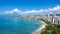 Panorama Aerial Drone View of Waikiki Beach Honolulu Hawaii USA taken from Diamond head. Resorts hotels on the white sandy beach