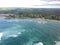 Panorama Aerial Drone View of Waikiki Beach Honolulu Hawaii USA taken from Diamond head. Resorts hotels on the white sandy beach